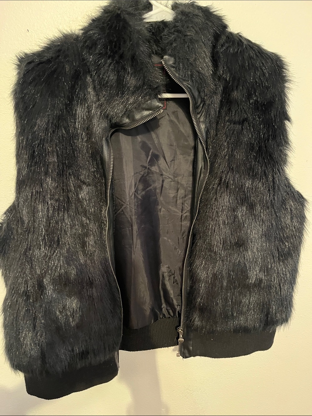 Dollhouse Black Faux Fur Zip-Front Teddy Vest